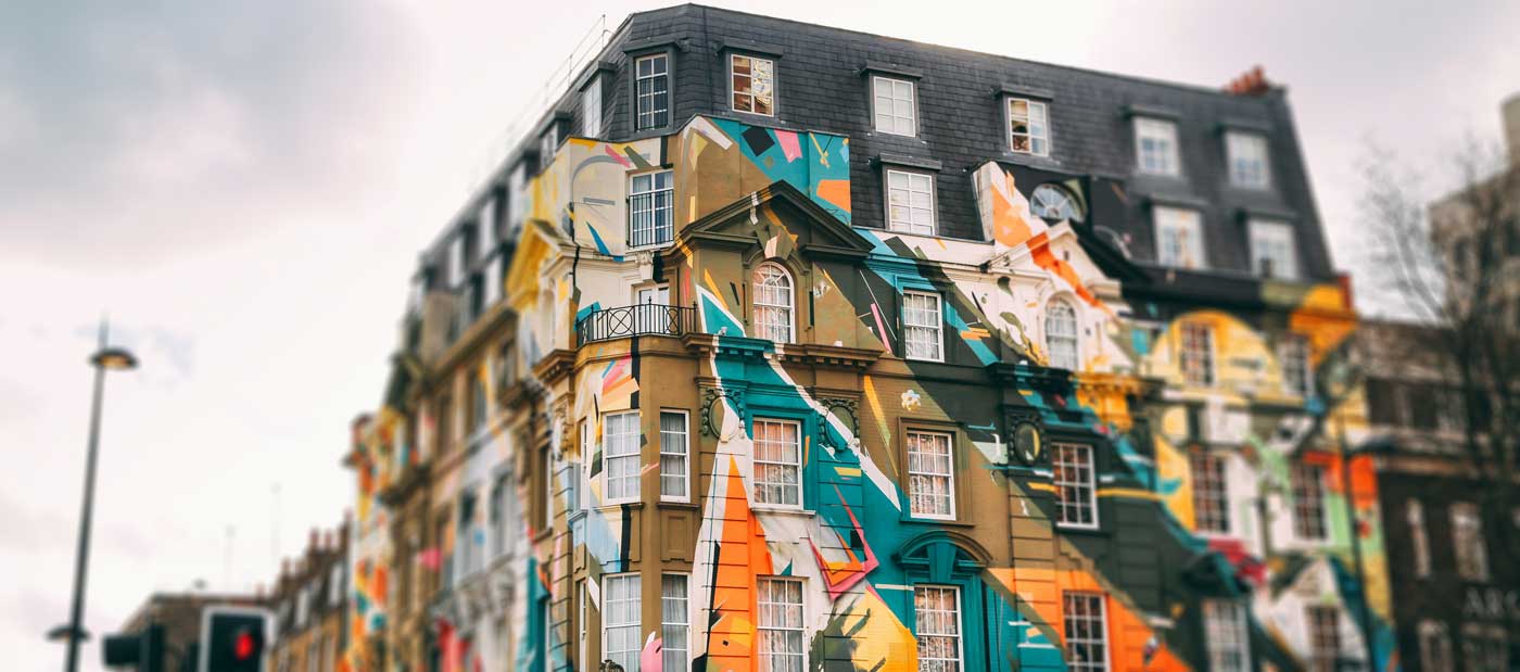 Modern painted building exterior in Shoreditch